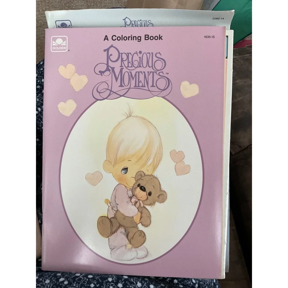 Vintage Precious Moments Coloring Book Golden 1635-15 Purple Teddy‎ Bear Heart